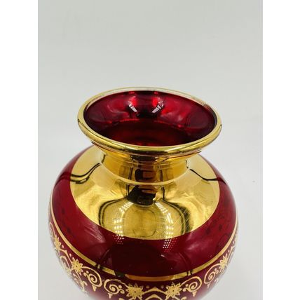 Murano Vase Glass Red Gold Trim Gilding Overlay Late 20th Century Bud