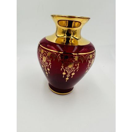 Murano Vase Glass Red Gold Trim Gilding Overlay Late 20th Century Bud