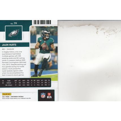 JALEN HURTS 2021 AUTOGRAPHED PHILADELPHIA EAGLES SUPER BOWL MVP QUARTERBACK CARD
