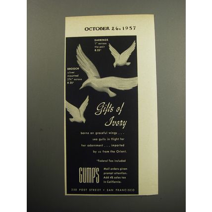 1957 Gump's Jewelry Advertisement - Gifts of Ivory