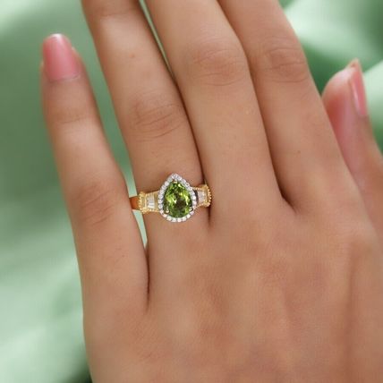 2.25ct Hebei Peridot Zircon Pear Halo Ring Size T½ 14k Gold Overlay 925 Silver