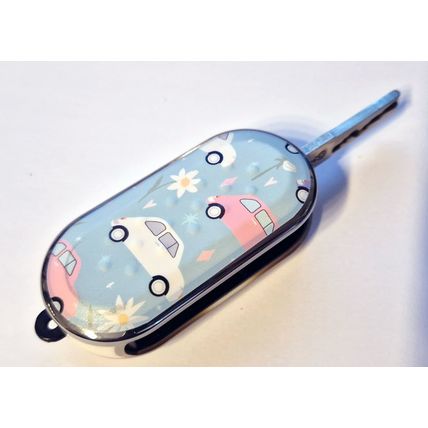 Vintage Retro Bubble Car Design Floral Baby Blue Cover Case for Fiat 500