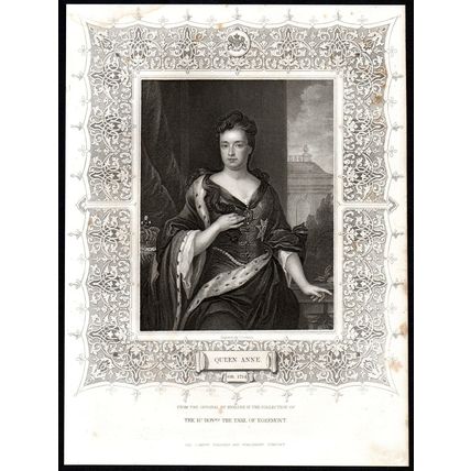 QUEEN ANNE 1832 John Cochran - Godfrey Kneller ANTIQUE ENGRAVING
