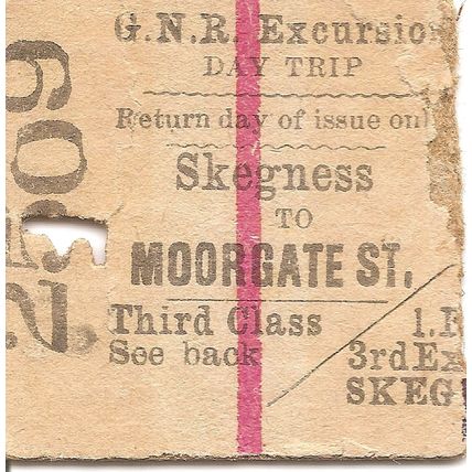 Great Northern Railway Edmondson Ticket - Skegness to Moorgate Street