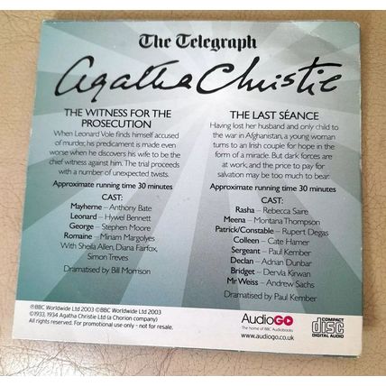 Agatha Christie : The Witness for the Prosecution & The Last Seance-promo CD ~