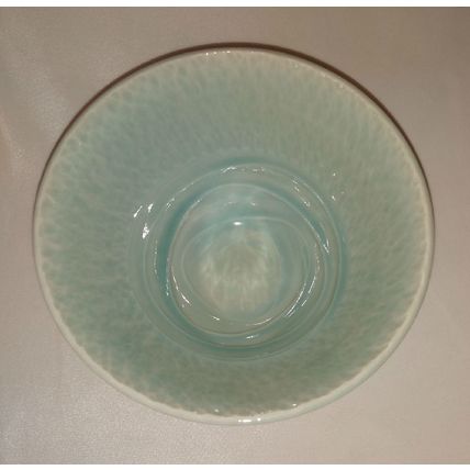 SIGNED HANDCRAFTED LIGHT GREEN CERAMIC TEXTURED ART POTTERY BOWL
