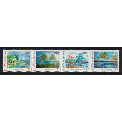 Wallis and Futuna Kingfisher Birds Landscapes strip of 4v 2002 MNH