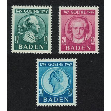 Baden Birth Goethe poet 3v 1949 MNH SG#FB47-FB49