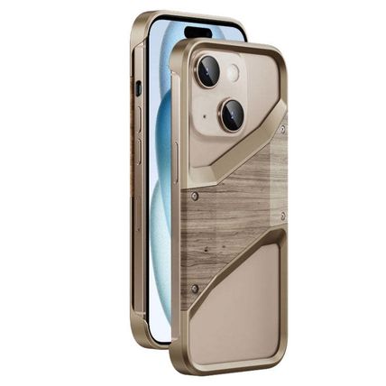 Aluminum Alloy Solid Wood Frameless Hollow Metal Phone Case, For iPhone 16 Pro M