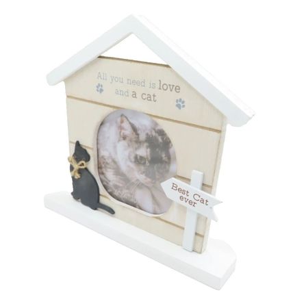 Cat Photo Frame Wooden All You Need is Love & a Cat 19 CM Home Decor Gift Feline