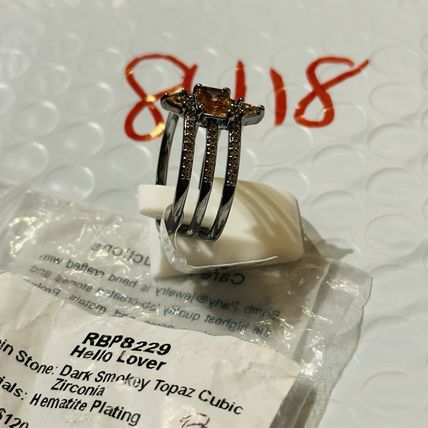 NIB Bomb Party Sz8 BP Ring RBP8229 Hello Lover Dk Smokey Topaz CZ Hematite Pl