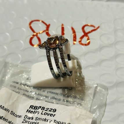 NIB Bomb Party Sz8 BP Ring RBP8229 Hello Lover Dk Smokey Topaz CZ Hematite Pl