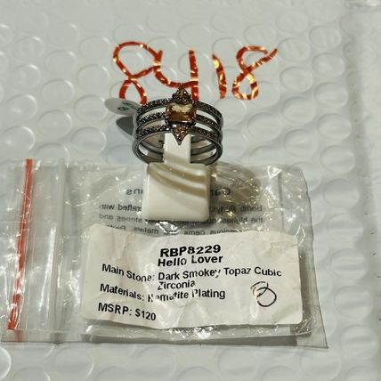 NIB Bomb Party Sz8 BP Ring RBP8229 Hello Lover Dk Smokey Topaz CZ Hematite Pl