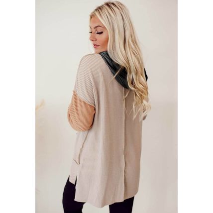 Smoke Gray Color Block High Low Textured Hoodie
