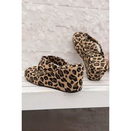 Light French Beige Leopard Platform Wedge Flip Flops