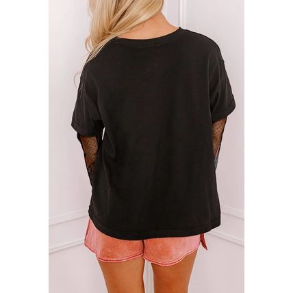 Black Faux Two Piece Floral Long Sleeve Patchwork Tee