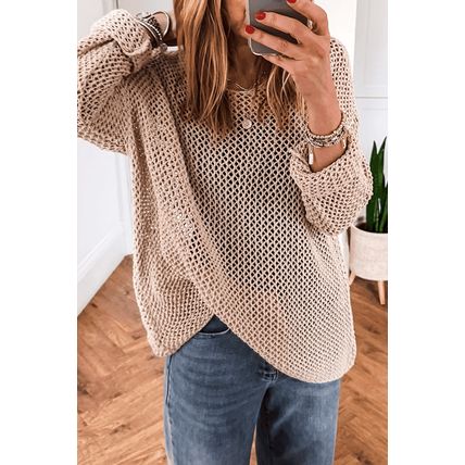Smoke Gray Crochet Hollow-out Jumper Top Sweater