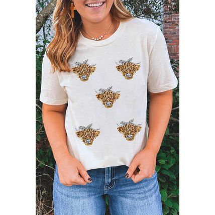 White Western Bow Heifer Graphic Casual T Shirt