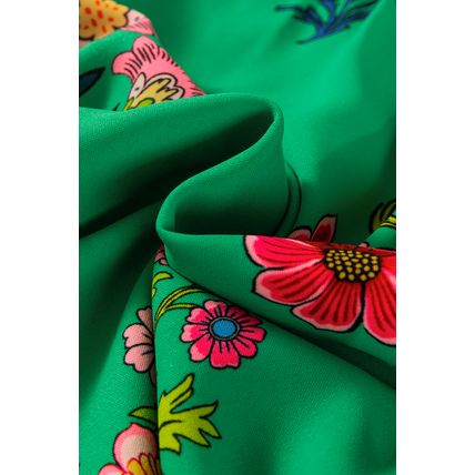Green Floral Print Flutter Sleeve Frilly Neck Blouse