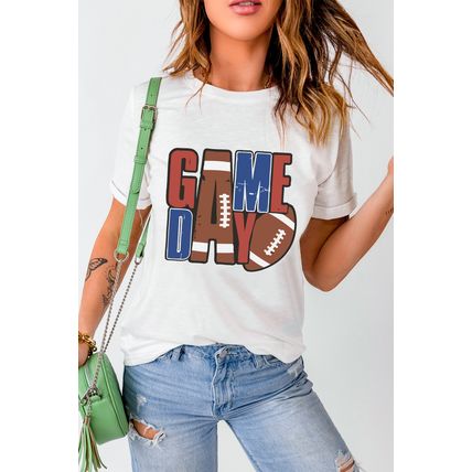 White GAME DAY Football Letter Graphic T Shirt