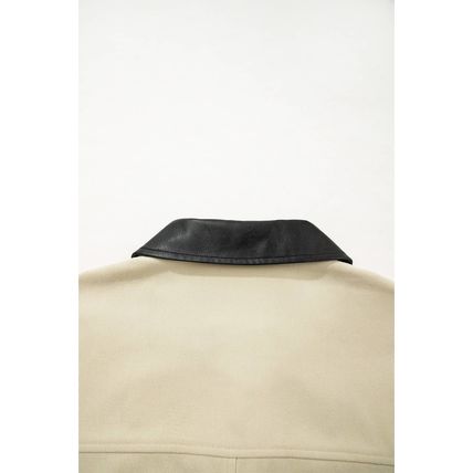 Parchment Contrast Leather Collar Textured Zip Up Jacket