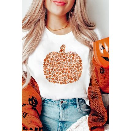 White Floral Pumpkin Custom Graphic Tee