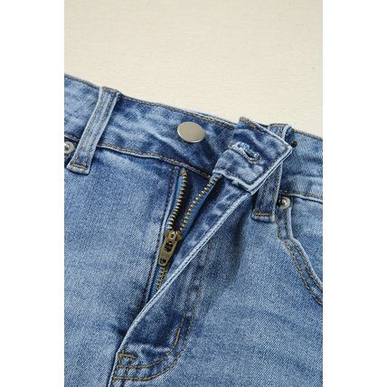 Myosotis Irregular Distressed Bottom Denim Midi Skirt