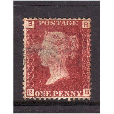 GREAT BRITAIN 1858-79 QV SG44 1d RED BROWN PLATE 107 LETTERED RB USED