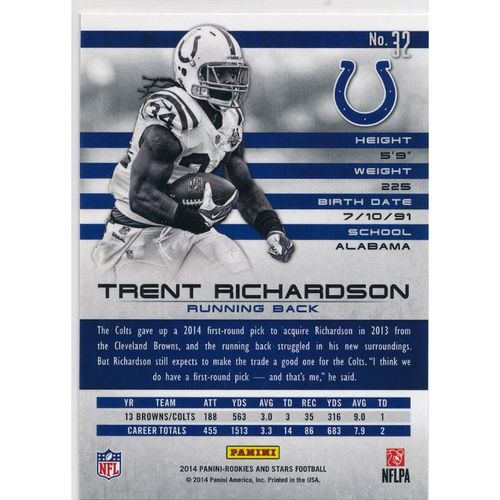 2014 Panini Rookies & Stars #32 Trent Richardson Indianapolis Colts