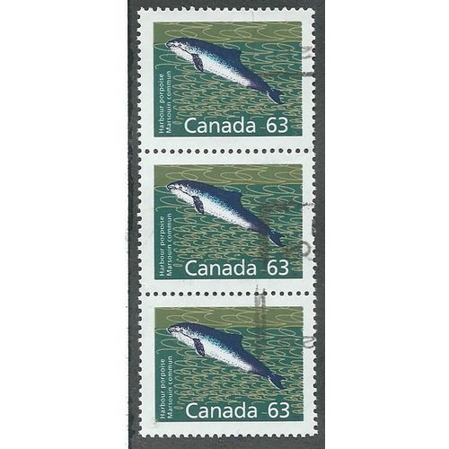 CAN 1988 STRIP OF 3 X 63c 'HARBOUR PORPOISE'(PERF 13)FINE USED (EBID49-003)