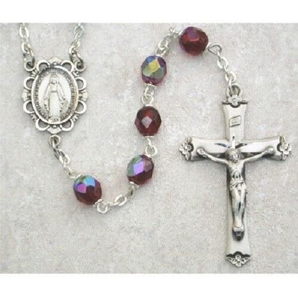 Garnet Rosary, January Birthstone with Sterling Silver Crucifix and Center