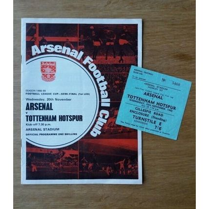 1968/69 League Cup Semi Final Programme & Ticket – Arsenal vs Tottenham
