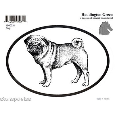 Dog Breed Oval Vinyl Car Decal Black & White Sticker - Pug