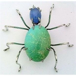 Turquoise Spider Stainless Wire Wrap Pin Brooch 16