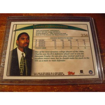 1998 Topps, Draft Picks, CHARLES WOODSON Rc, Raiders #356