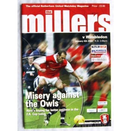 2003 programme Rotherham United v. Wimbledon, centrefold Stewart Talbot