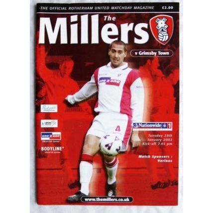 2002 programme Rotherham United v. Girimsby Town, centrefold Chris Beech