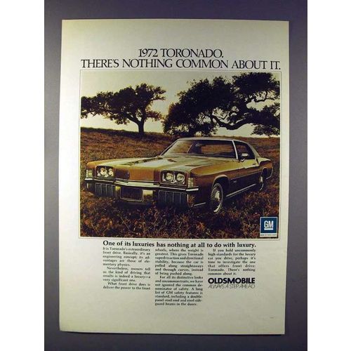 1972 Oldsmobile Toronado Car Ad - Nothing Common!