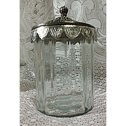 Glas Bonboniere, ø14cmx20cm, Bonbonglas, mit verziert Metalldeckel,Bauernsilber