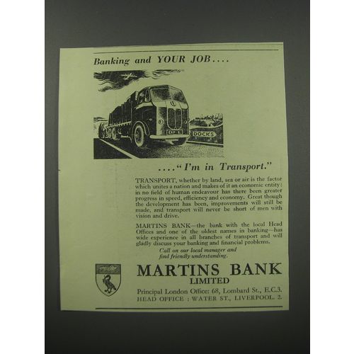 1954 Martins Bank Ad - Banking and your job.. I'm in transport