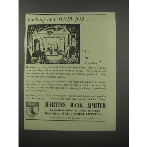 1954 Martins Bank Ad - Banking and your job.. I'm in textiles
