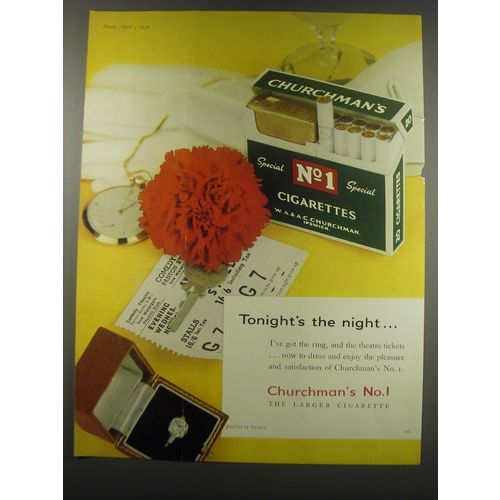 1957 Churchman's No. 1 Cigarettes Ad - Tonight's the night