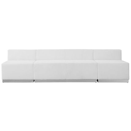 Black White Leather 3 Pc Linear Sectional Reception Office Hotel Conference Room