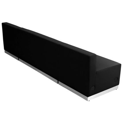 Black White Leather 3 Pc Linear Sectional Reception Office Hotel Conference Room