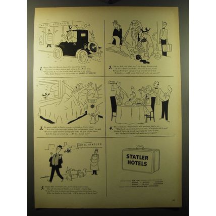 1949 Statler Hotels Ad - art by Tony Barlow - Happy Hal, the hermit