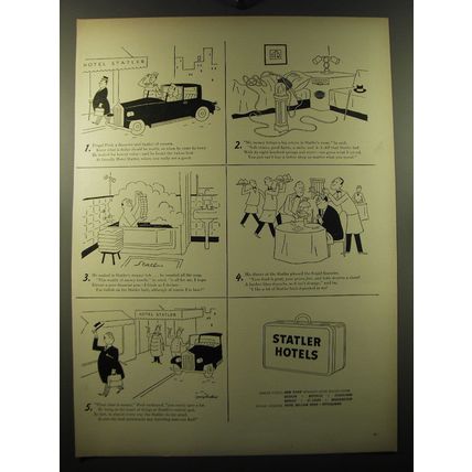 1949 Statler Hotels Ad - art by Tony Barlow - Frugal Fred, a financier