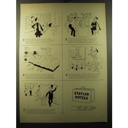 1949 Statler Hotels Ad - art by Tony Barlow - Mystic Mike, Magician