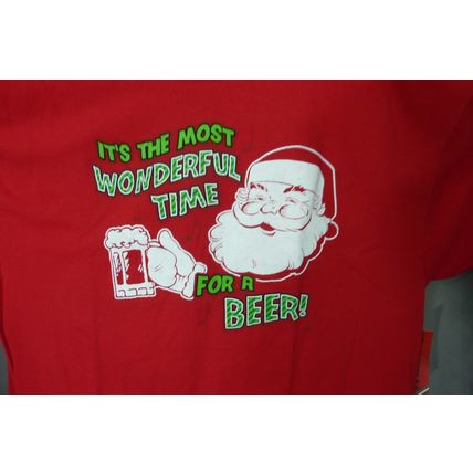 Christmas Santa Time for a Beer T Shirt Red XL Gildan