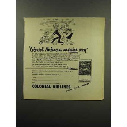 1949 Colonial Airlines Advertisement - Colonial Airlines is an easier way