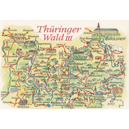 Thuringian Forest Thuringer Wald Wood Eisenach German Karte Map Postcard